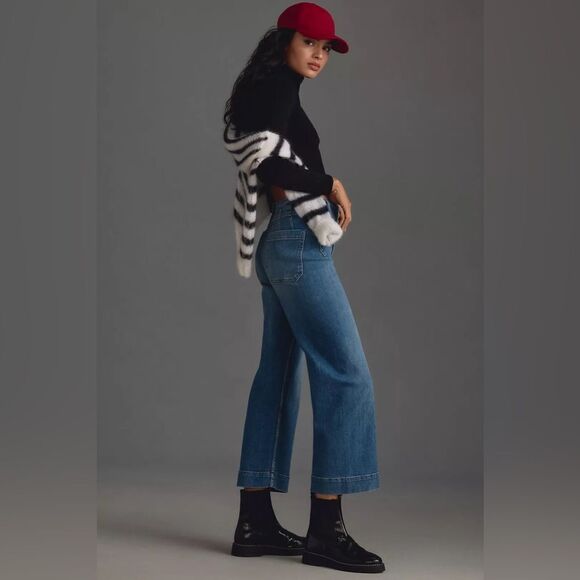 Anthropolgie Pilcro NWT The Skipper Cropped High-Rise Wide-Leg Jeans Med Blue 29 - Picture 6 of 16